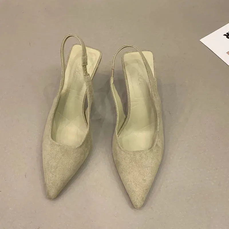 LBSFY  -  2024 Spring Brown Green New Women Sandal Fashion Pointed Toe Shallow Slip On Dress Mules Shoes Thin Low Heel Slingback Sandal