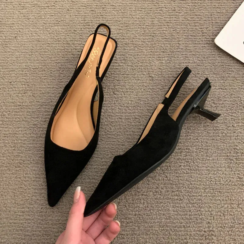LBSFY  -  2024 Spring Brown Green New Women Sandal Fashion Pointed Toe Shallow Slip On Dress Mules Shoes Thin Low Heel Slingback Sandal