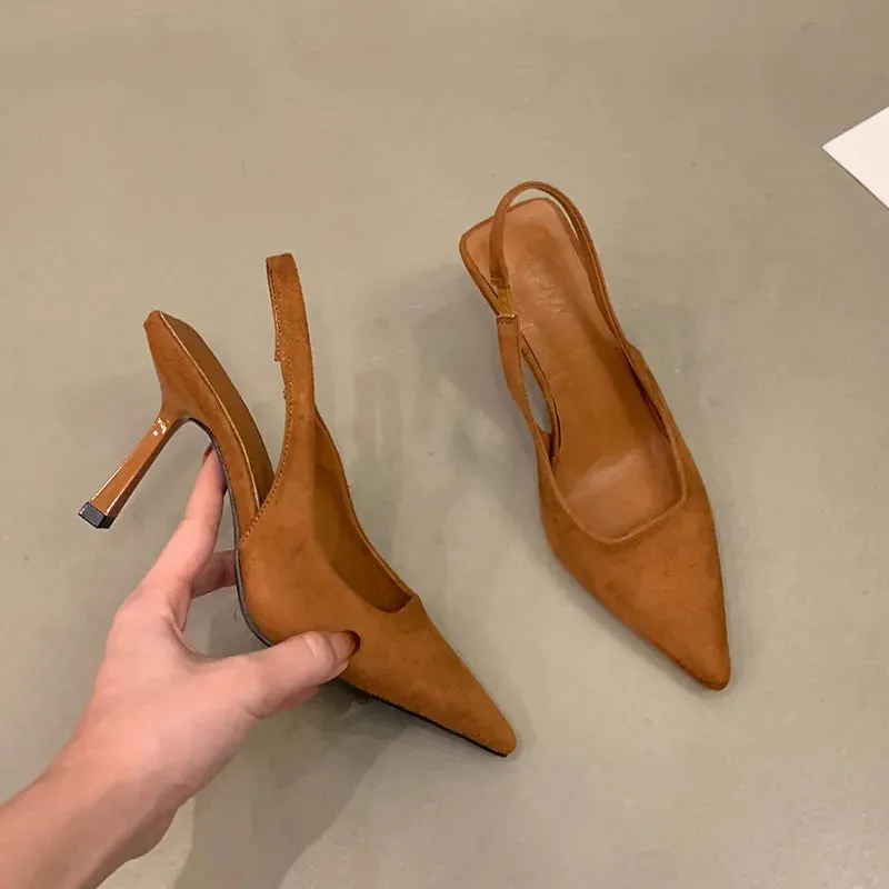 LBSFY  -  2024 Spring Brown Green New Women Sandal Fashion Pointed Toe Shallow Slip On Dress Mules Shoes Thin Low Heel Slingback Sandal