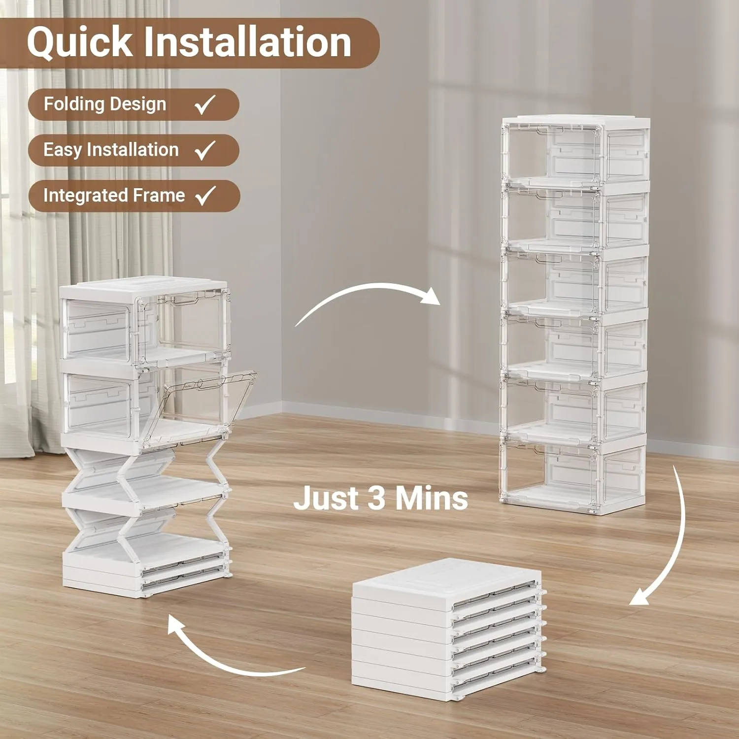 Led Shoe Boxes, Shoe Display Case with Lights, Large Clear Plastic Foldable Shoe Storage Box, Voice Activated Led Shoe Organizer Sneaker Case, Collection Crate, 2 Row 6 Tier White