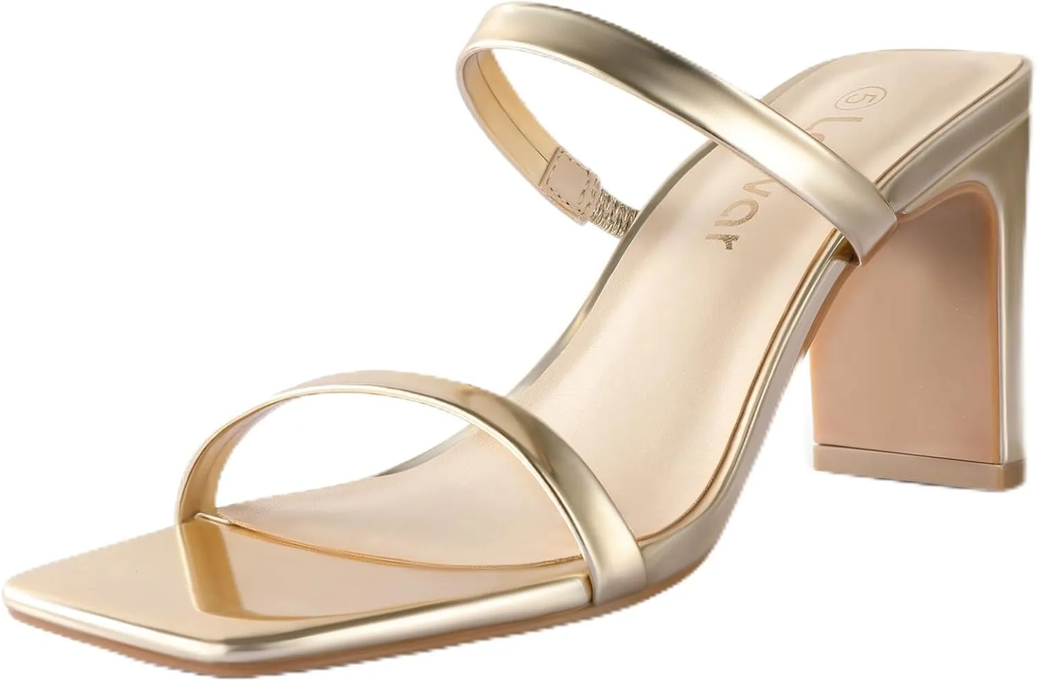 Leevar Square Toe Heels Sandals - White Black Nude Heels Chunky Two Strap Low Heels for Women Leather Mule Sandals Slip On Block Heels for Party Dating Daily Standard Size 2.75 Inch