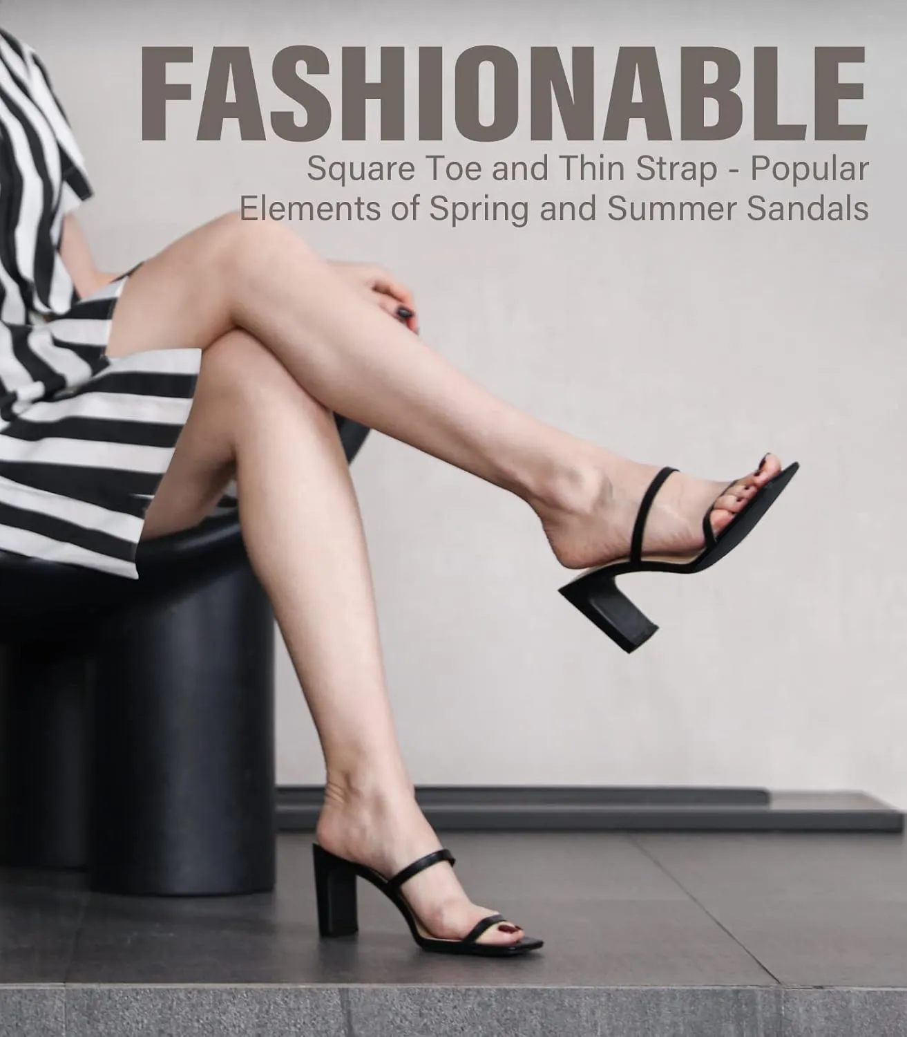 Leevar Square Toe Heels Sandals - White Black Nude Heels Chunky Two Strap Low Heels for Women Leather Mule Sandals Slip On Block Heels for Party Dating Daily Standard Size 2.75 Inch