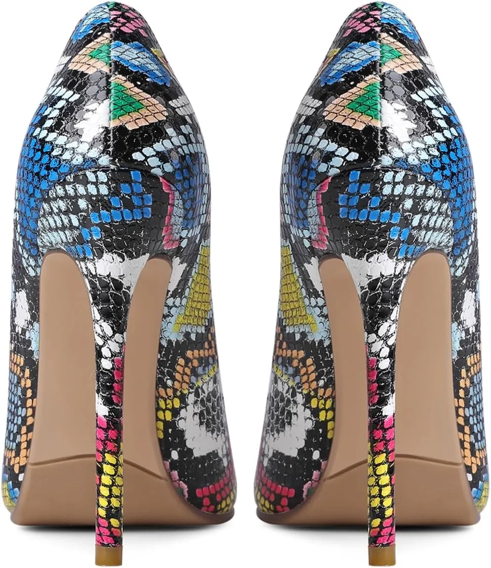 LEHOOR Women Pointed Toe Stiletto High Heels Snakeskin Slip On Stiletto Heel Pumps 5 inch Thin High Heel Sandals Closed Pointy Toe Sexy Fashion Wedding Party Evening Stilettos 4-11 M US