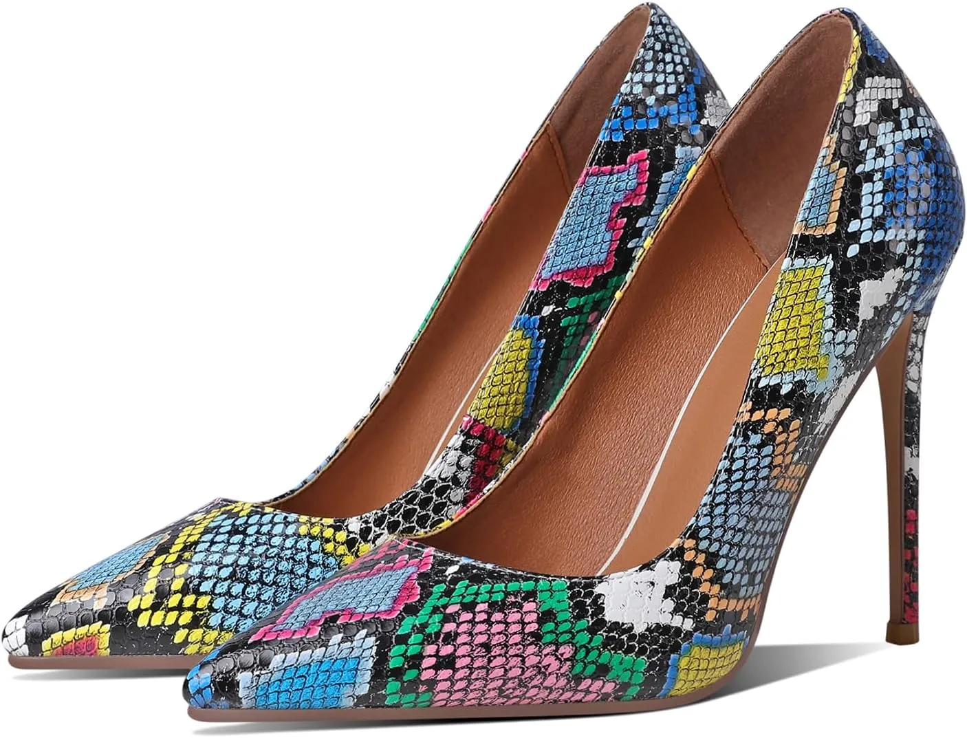 LEHOOR Women Pointed Toe Stiletto High Heels Snakeskin Slip On Stiletto Heel Pumps 5 inch Thin High Heel Sandals Closed Pointy Toe Sexy Fashion Wedding Party Evening Stilettos 4-11 M US