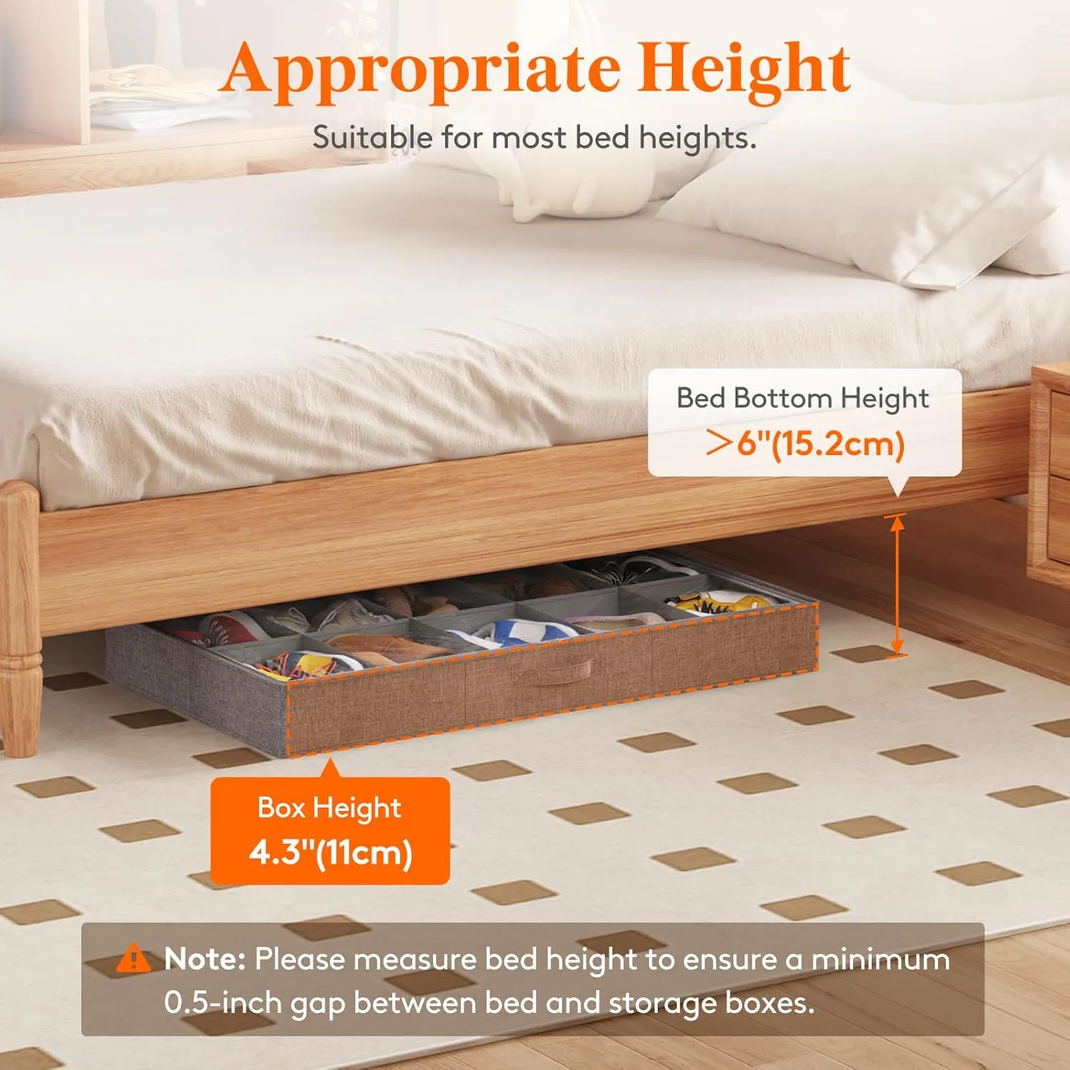 Lifewit Under Bed Shoe Storage Organizer Fits 10 Pair Sneakers, 4.3 Inches Tall Sturdy Structure Ultra Thick Fabic Sneaker Storage, Foldable Underbed Shoe Boxes for Heels, Boots, Sports Shoes 2 Pack