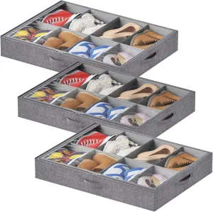Lifewit Under Bed Shoe Storage Organizer Fits 8 Pair Sneakers, 4.3 Inches Tall Sturdy Structure Ultra Thick Fabic Sneaker Storage, Foldable Underbed Shoe Boxes for Heels, Boots, Sports Shoes 3 Pack