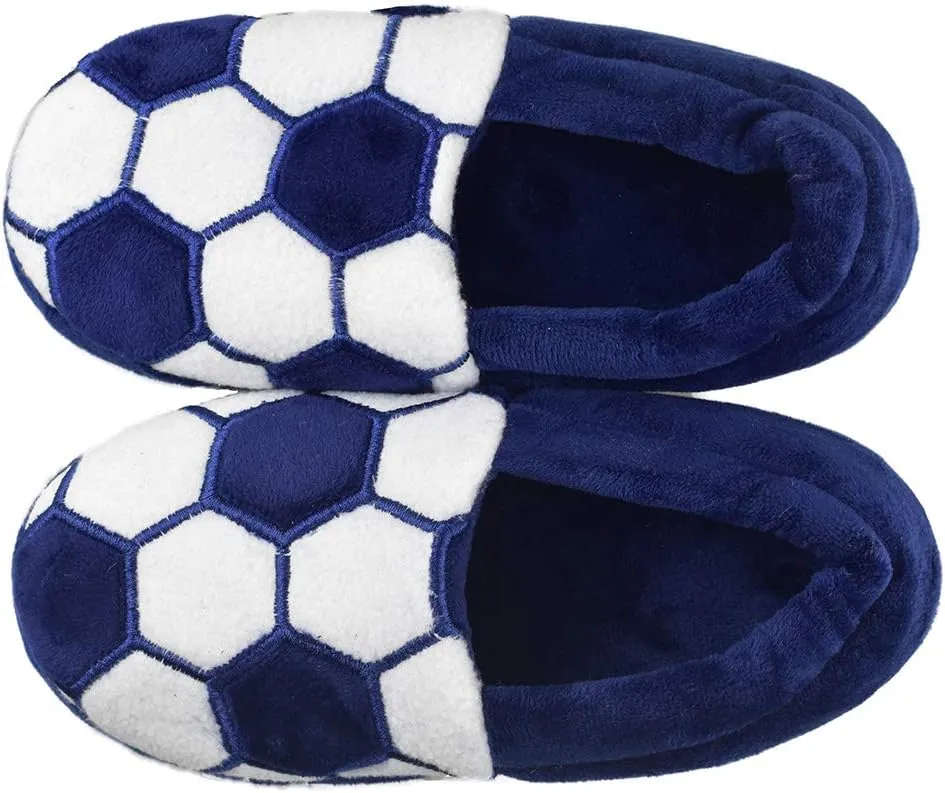 Little Kids Big Boys Warm Slippers with Soft Memory Foam Slip-on Indoor Football Slippers