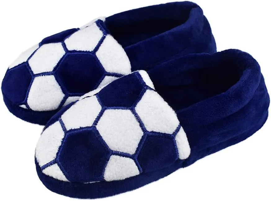 Little Kids Big Boys Warm Slippers with Soft Memory Foam Slip-on Indoor Football Slippers