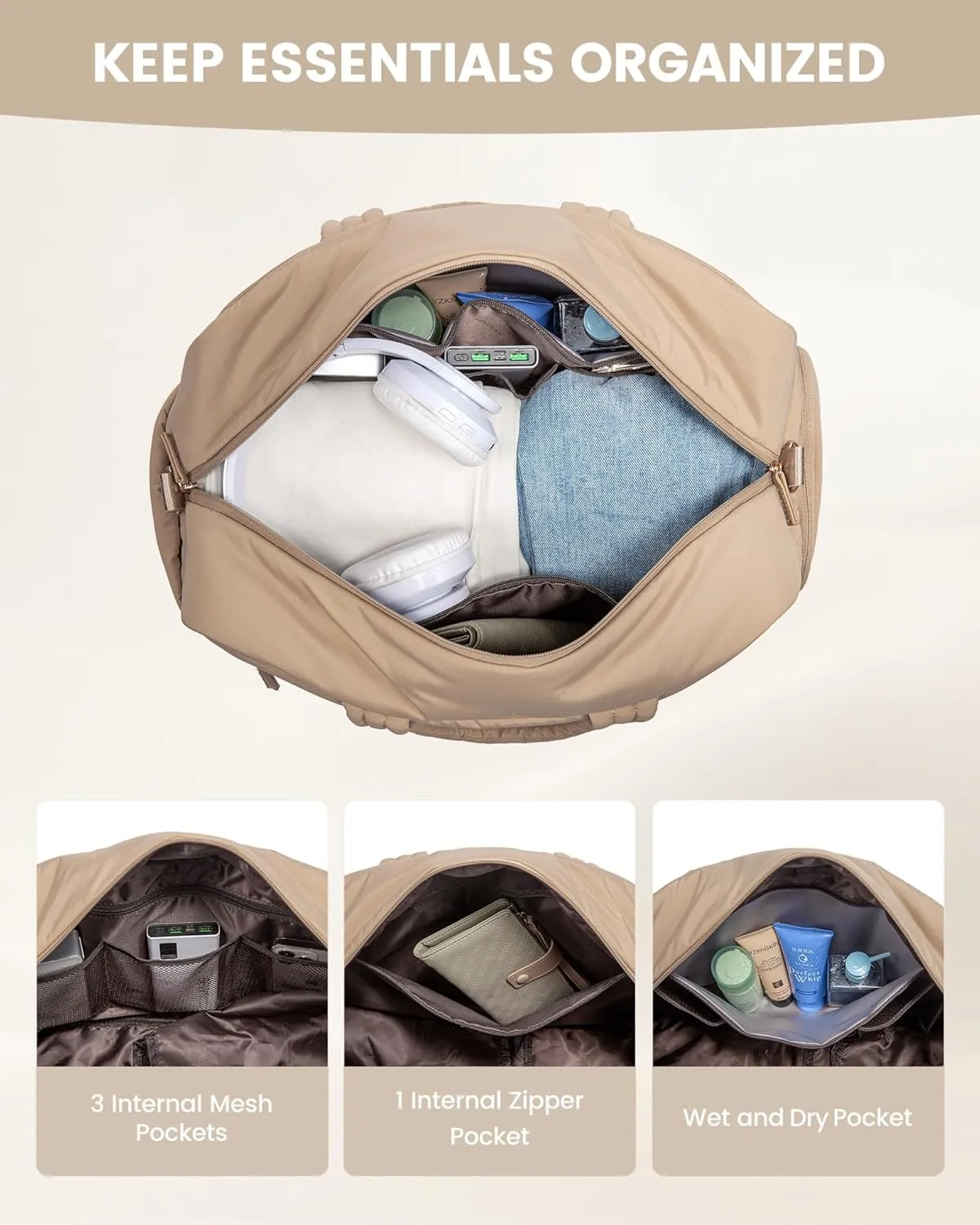 LOVEVOOK Travel Duffel, Gym Bag for Women with Shoe Compartment, Carry-On Weekender with Wet Pocket for Sports