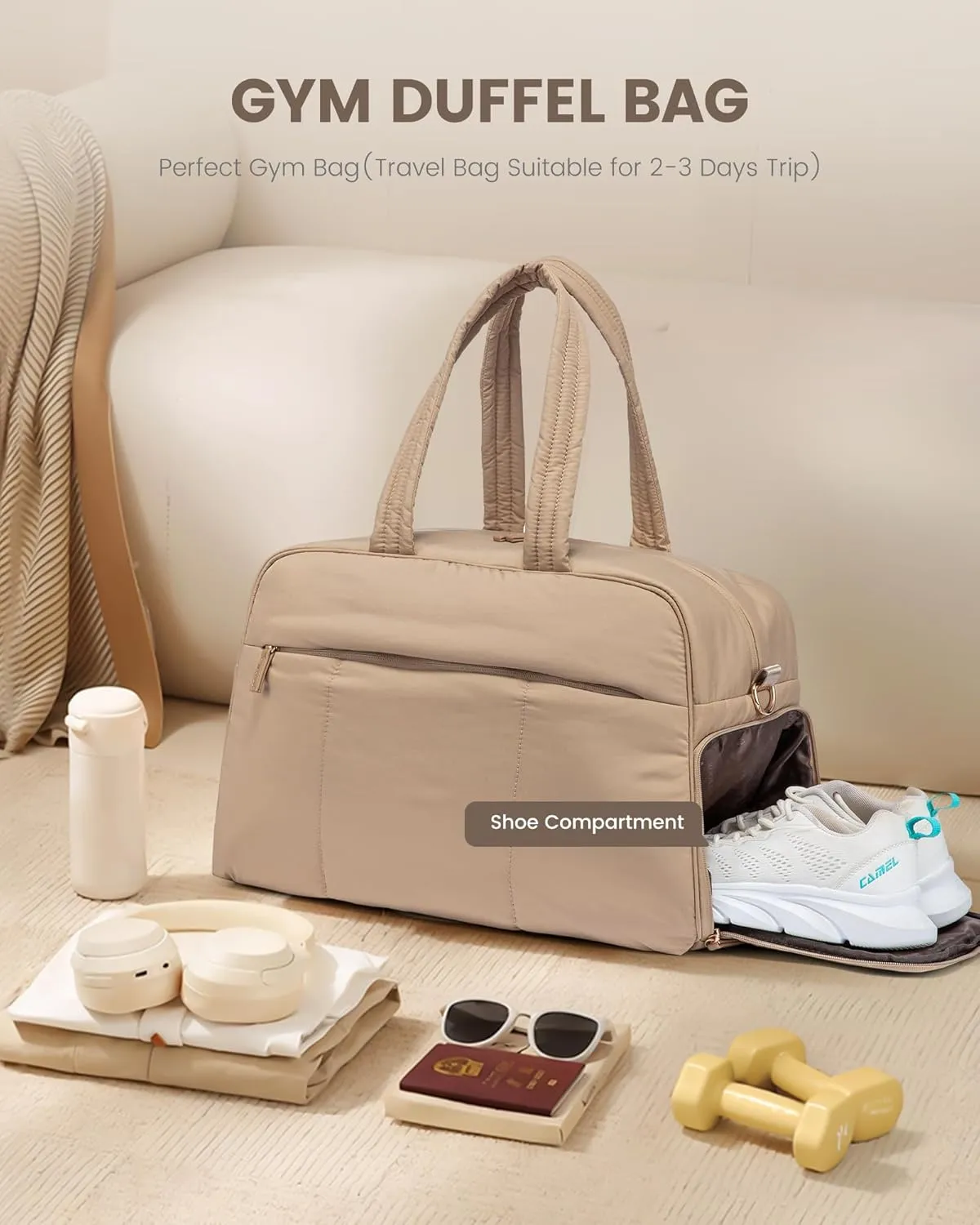 LOVEVOOK Travel Duffel, Gym Bag for Women with Shoe Compartment, Carry-On Weekender with Wet Pocket for Sports