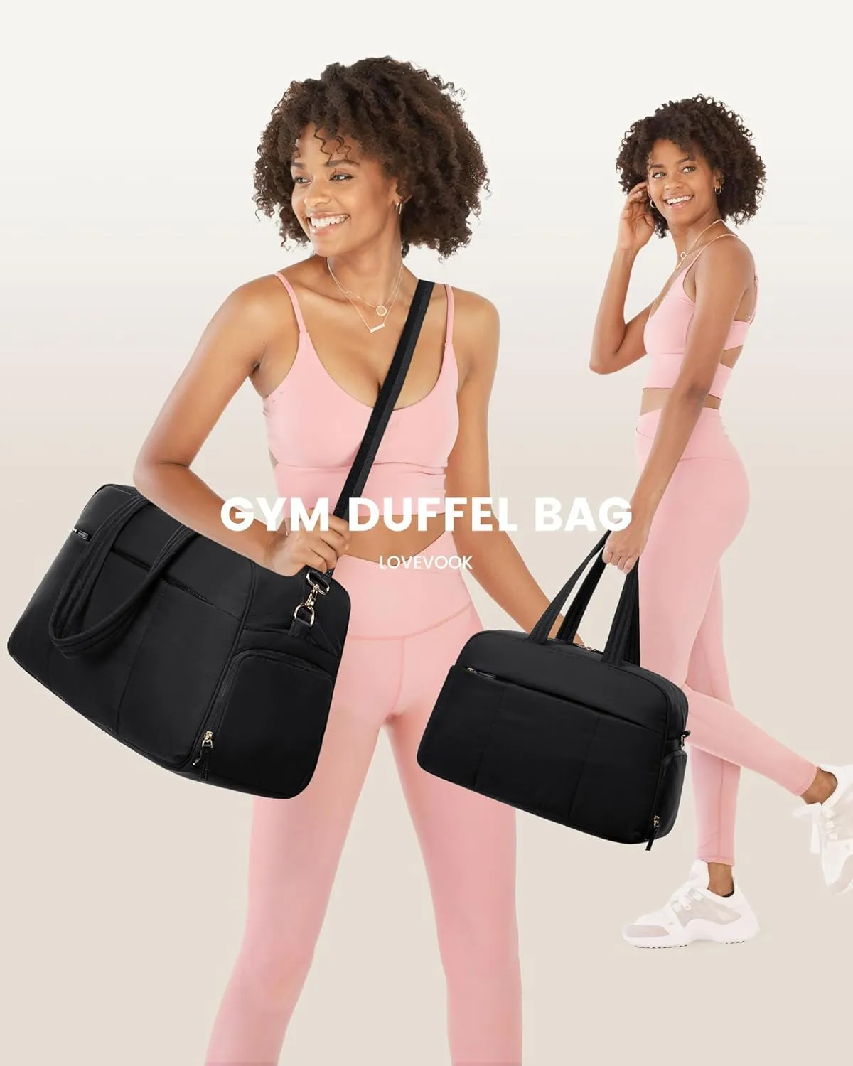 LOVEVOOK Travel Duffel, Gym Bag for Women with Shoe Compartment, Carry On Weekender with Wet Pocket, Water Resistant Puffer Bag for Sports