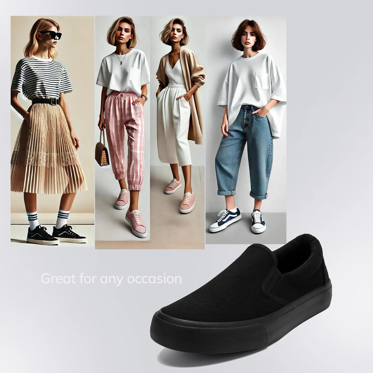 Low-Top Slip Ons Women's Fashion Sneakers Casual Canvas Sneakers for Women Comfortable Flats Breathable Padded Insole Slip on Sneakers Women Low Slip on Shoes