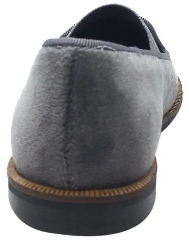 Luccini Boy's & Girl's Grey Velvet Leather Lined Smoking Loafer Flats