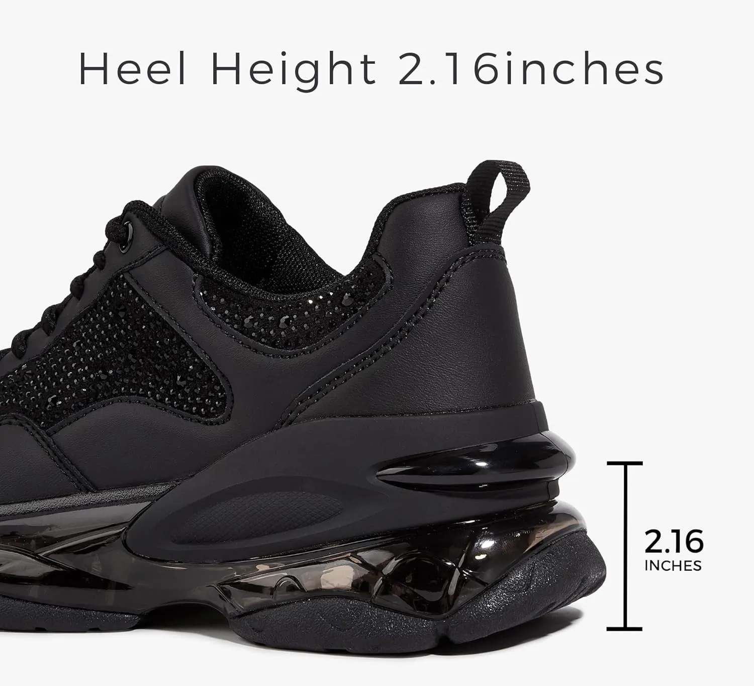 LUCKY STEP Women's Air Cushion Rhinestone Fashion Sneakers Chunky Rave Sparkly Casual Comfortable Walking Shoes