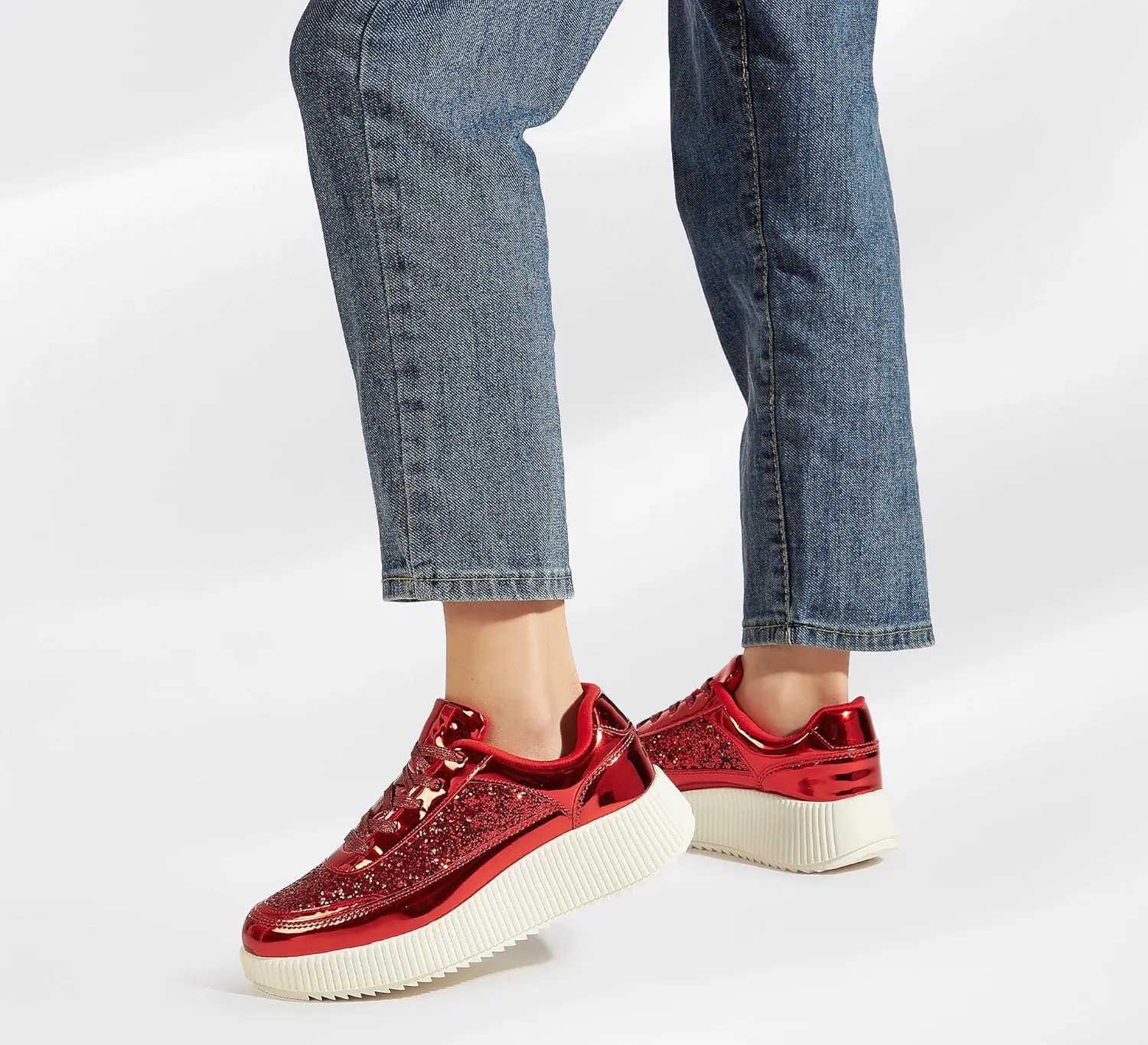 LUCKY STEP Women's Platform Sneakers Rhinestone Fashion Chunky Casual Sparkly Retro Braided Walking Shoes