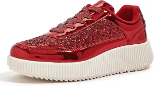 LUCKY STEP Women's Platform Sneakers Rhinestone Fashion Chunky Casual Sparkly Retro Braided Walking Shoes