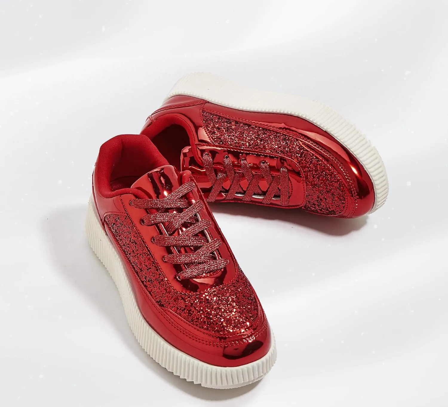 LUCKY STEP Women's Platform Sneakers Rhinestone Fashion Chunky Casual Sparkly Retro Braided Walking Shoes