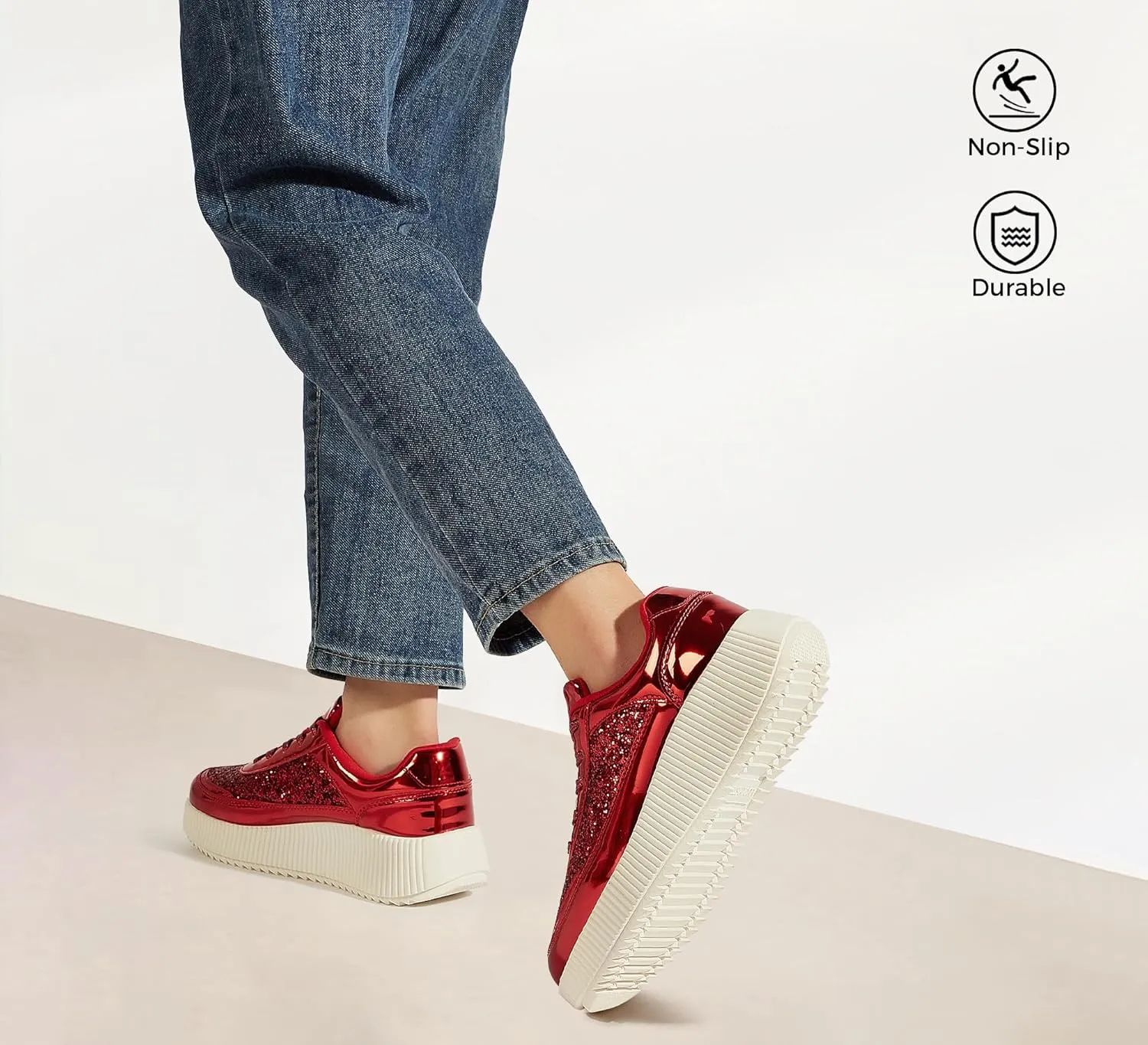 LUCKY STEP Women's Platform Sneakers Rhinestone Fashion Chunky Casual Sparkly Retro Braided Walking Shoes