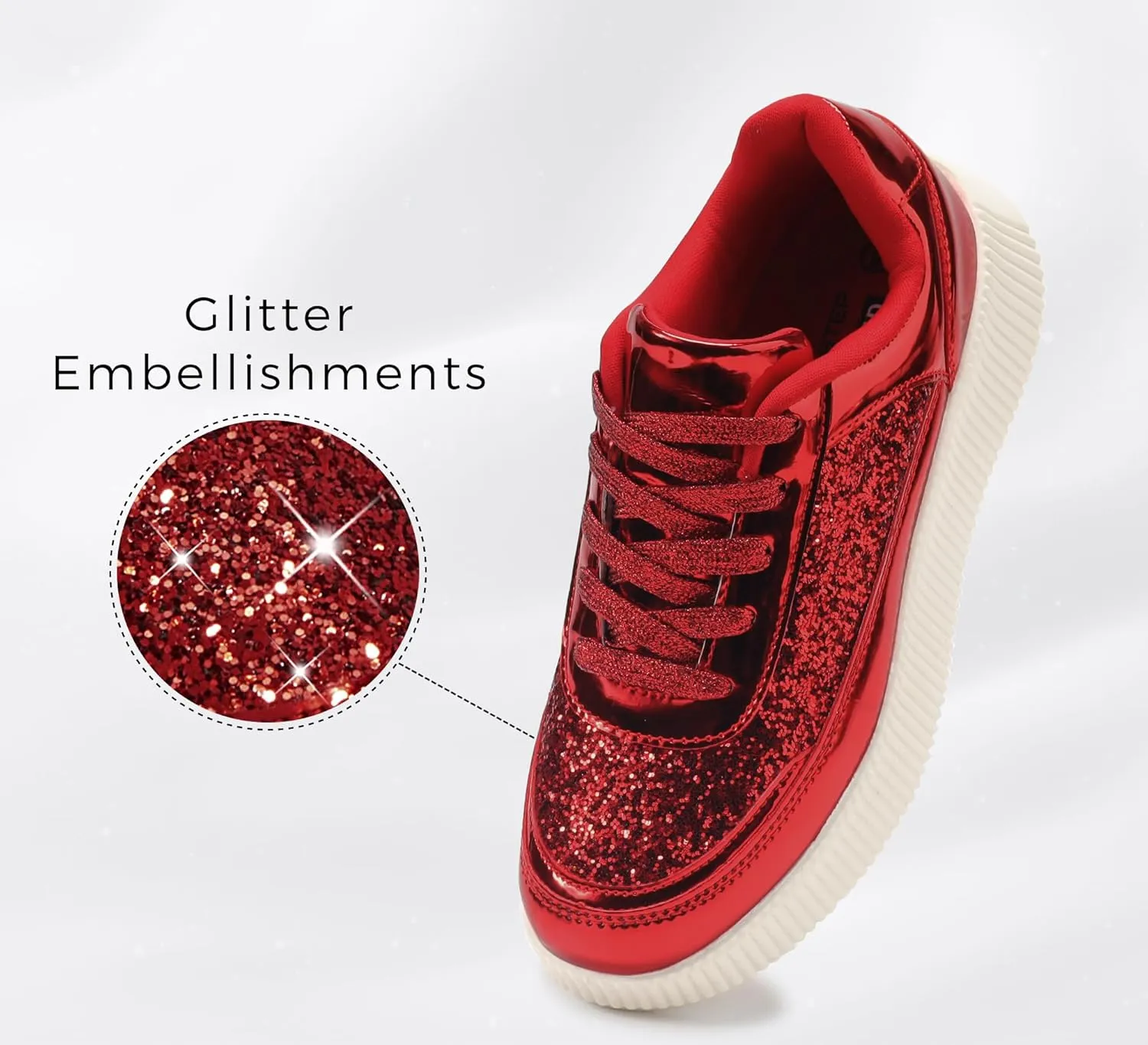 LUCKY STEP Women's Platform Sneakers Rhinestone Fashion Chunky Casual Sparkly Retro Braided Walking Shoes