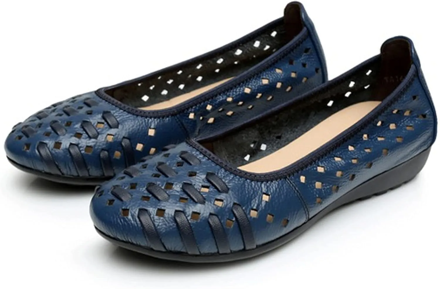 LUXINYU Women's Slip on Flats,Round Toe Hallow Flat Shoes, Soft Comfortable Cowhide Soft-soled Flats