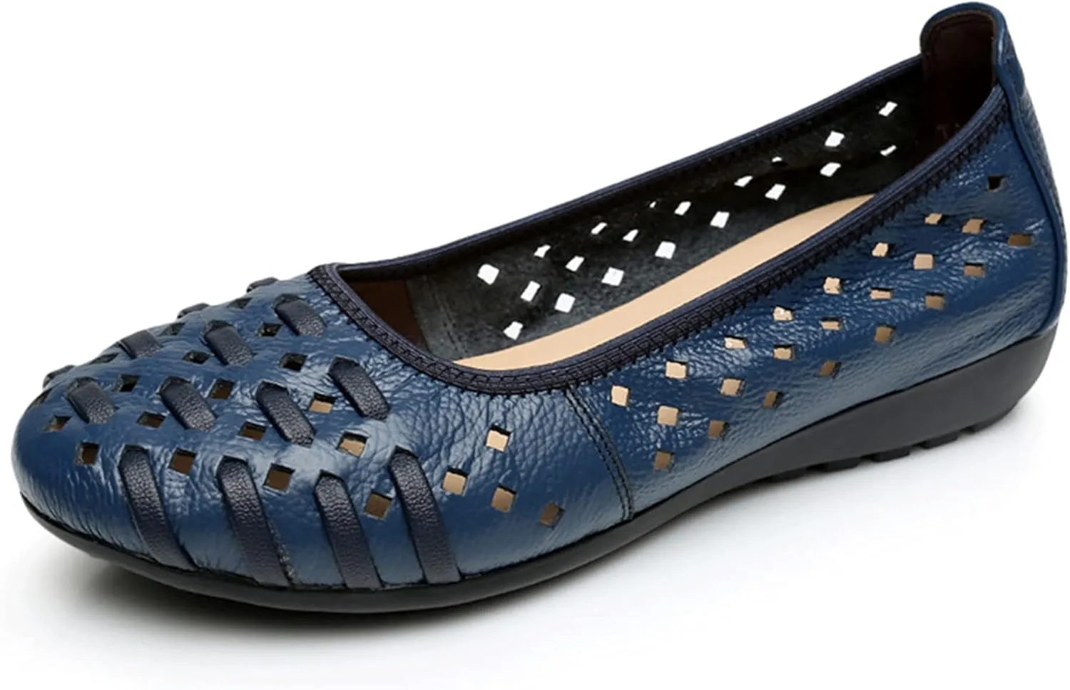 LUXINYU Women's Slip on Flats,Round Toe Hallow Flat Shoes, Soft Comfortable Cowhide Soft-soled Flats