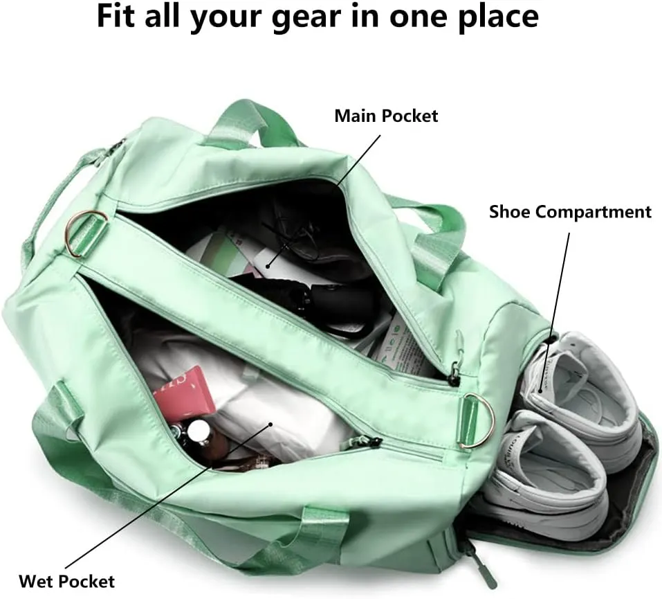 MABROUC Duffle Bag For Women, Sports Duffel Bag for Gym with Wet Pocket & Shoe Compartment, Overnight Weekender Travel Bag