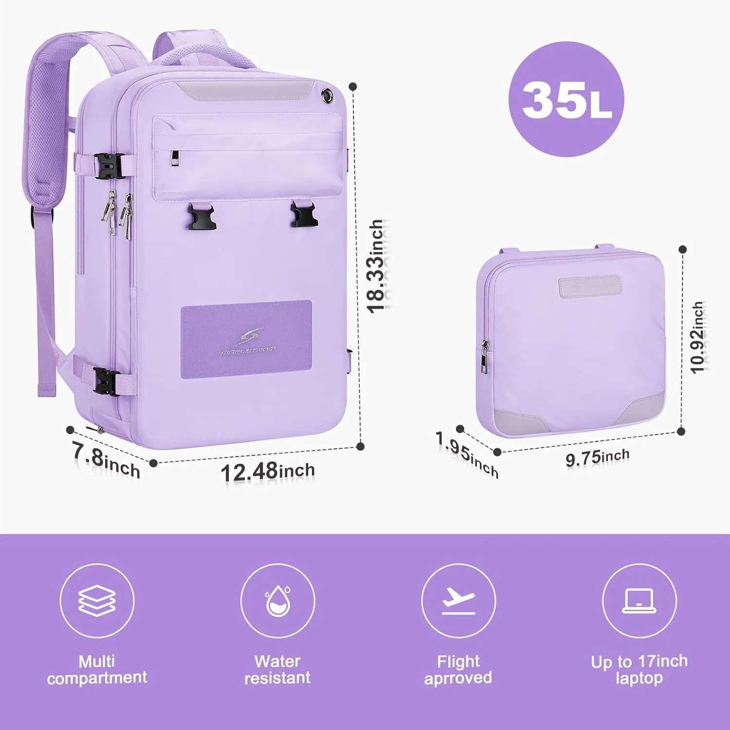 Maelstrom Travel Backpack for Women Men,35L Laptop Backpack Fits 17-Inch Laptop,Waterproof Carry On Backpack for Airplanes with Detachable Crossbody Bag&Shoe Compartment,Purple