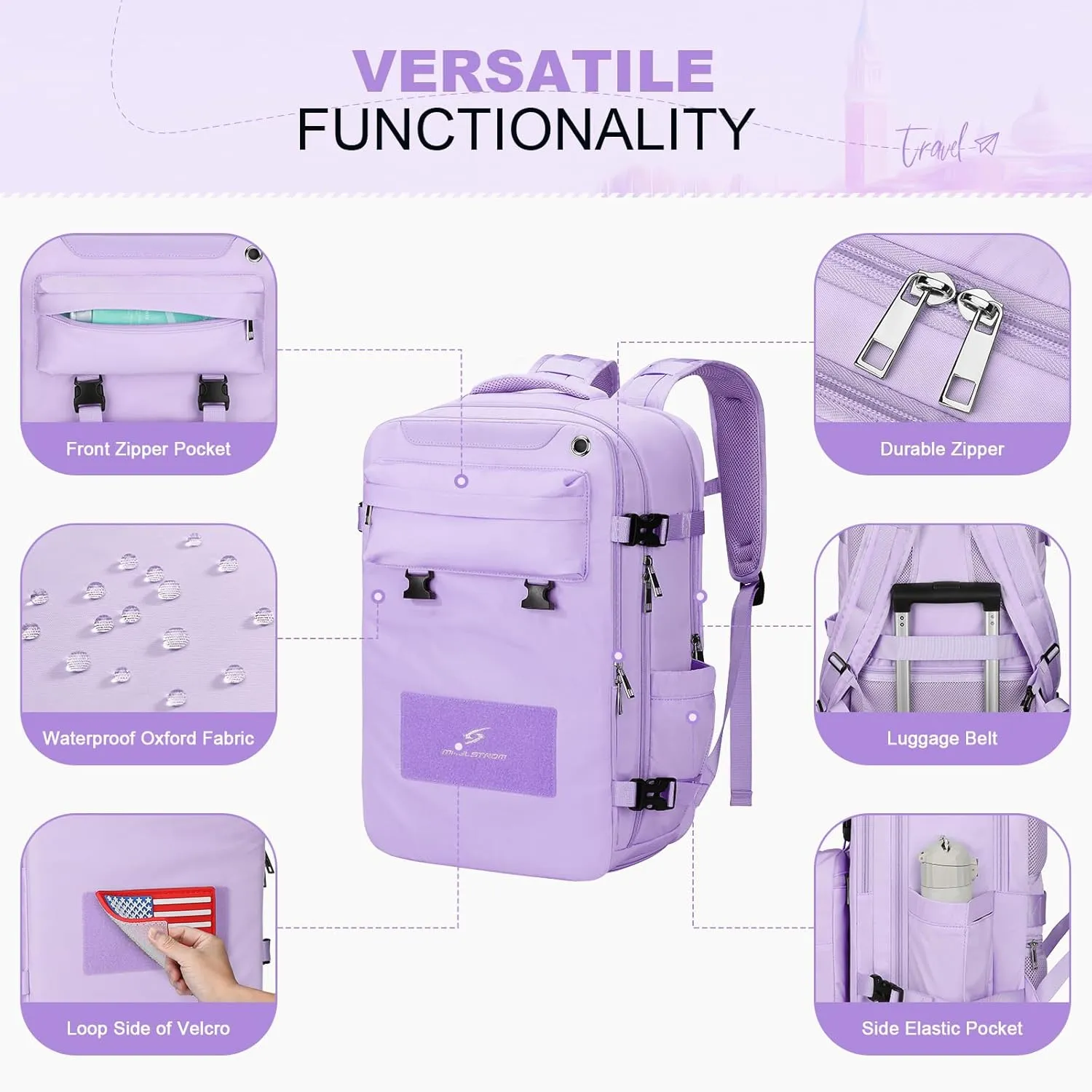 Maelstrom Travel Backpack for Women Men,35L Laptop Backpack Fits 17-Inch Laptop,Waterproof Carry On Backpack for Airplanes with Detachable Crossbody Bag&Shoe Compartment,Purple