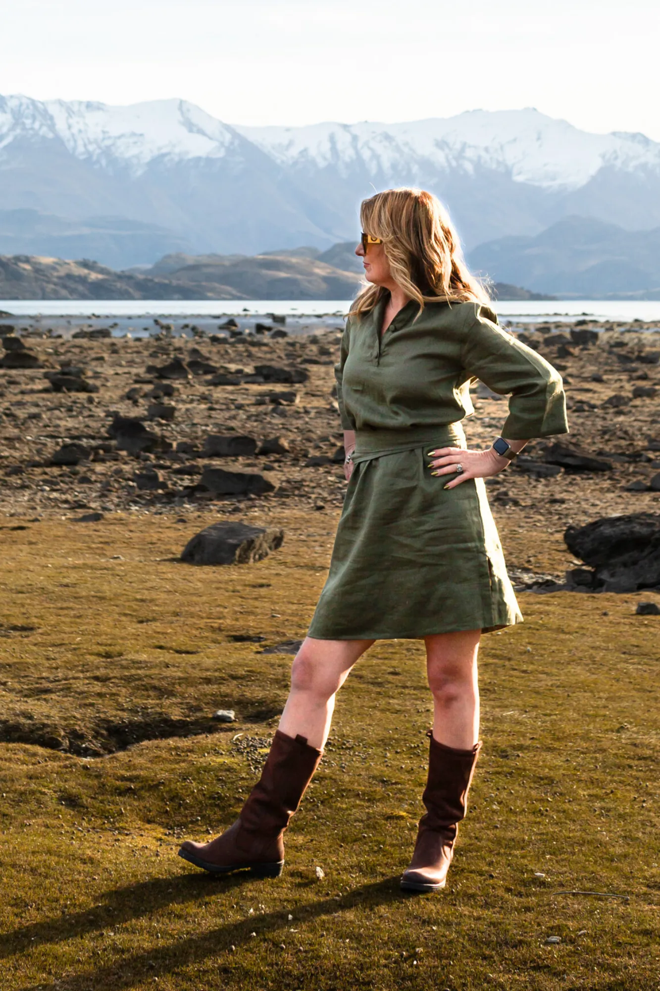 'Margo' Linen Belted Dress - Army Green