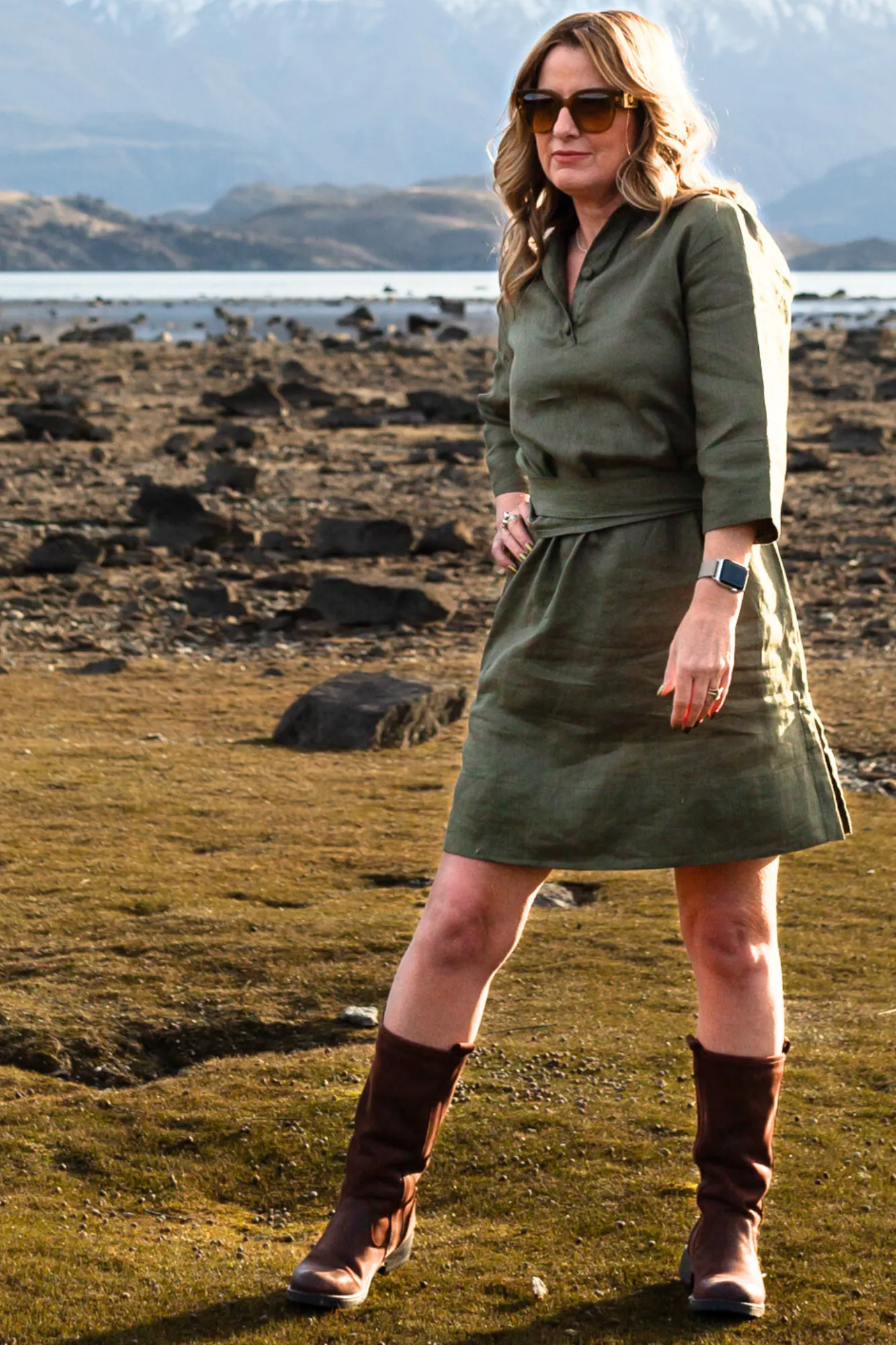 'Margo' Linen Belted Dress - Army Green