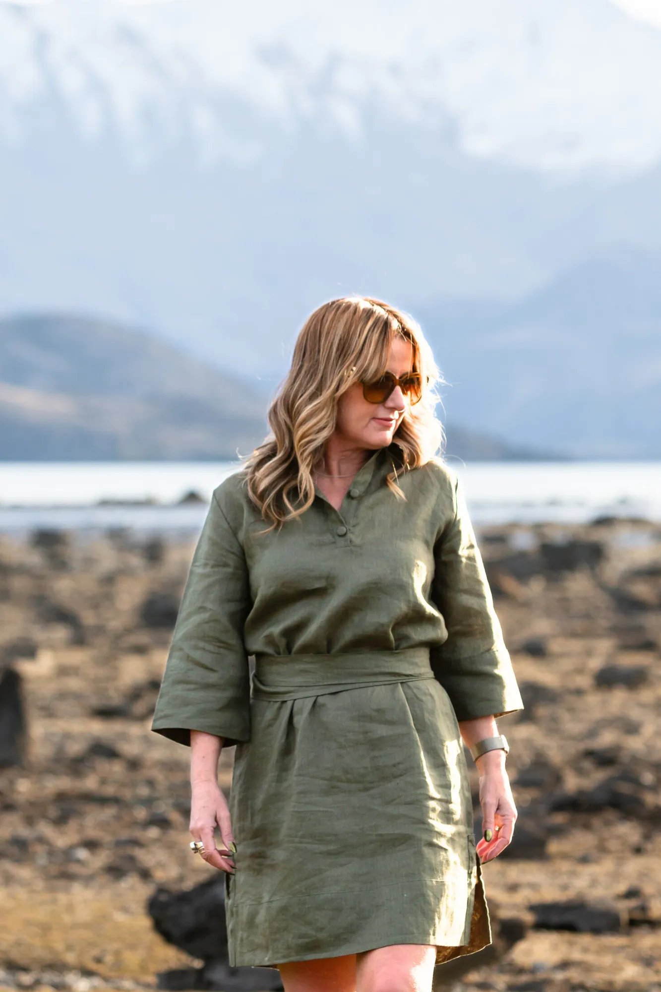 'Margo' Linen Belted Dress - Army Green