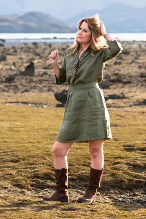 'Margo' Linen Belted Dress - Army Green