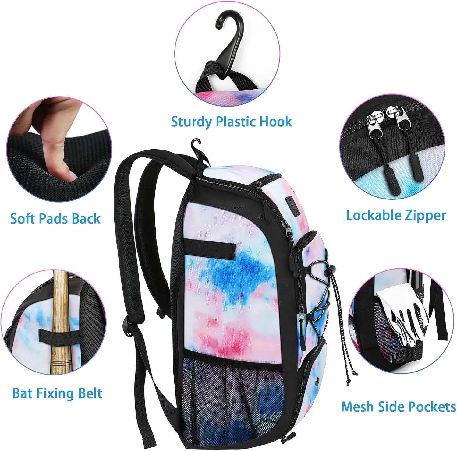 MATEIN Baseball Backpack, Softball Bat Bag with Shoes Compartment for Youth, Boys and Adult, Lightweight Baseball Bag with Fence Hook Hold TBall Bat, Batting Mitten, Helmet, Caps, Teeball Gear