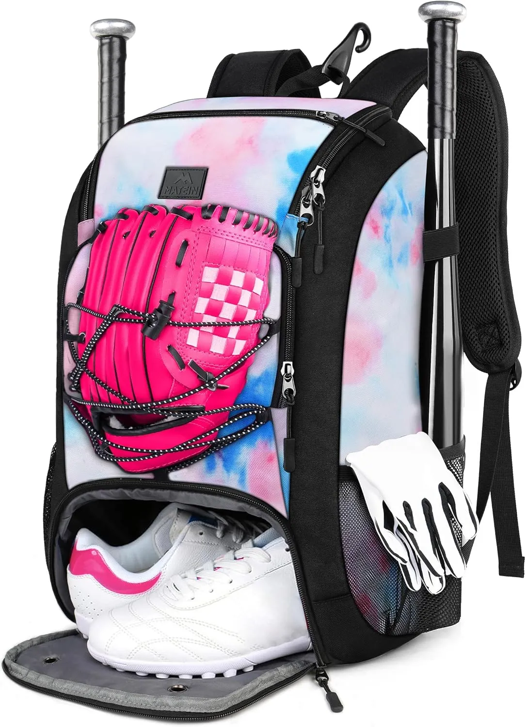 MATEIN Baseball Backpack, Softball Bat Bag with Shoes Compartment for Youth, Boys and Adult, Lightweight Baseball Bag with Fence Hook Hold TBall Bat, Batting Mitten, Helmet, Caps, Teeball Gear