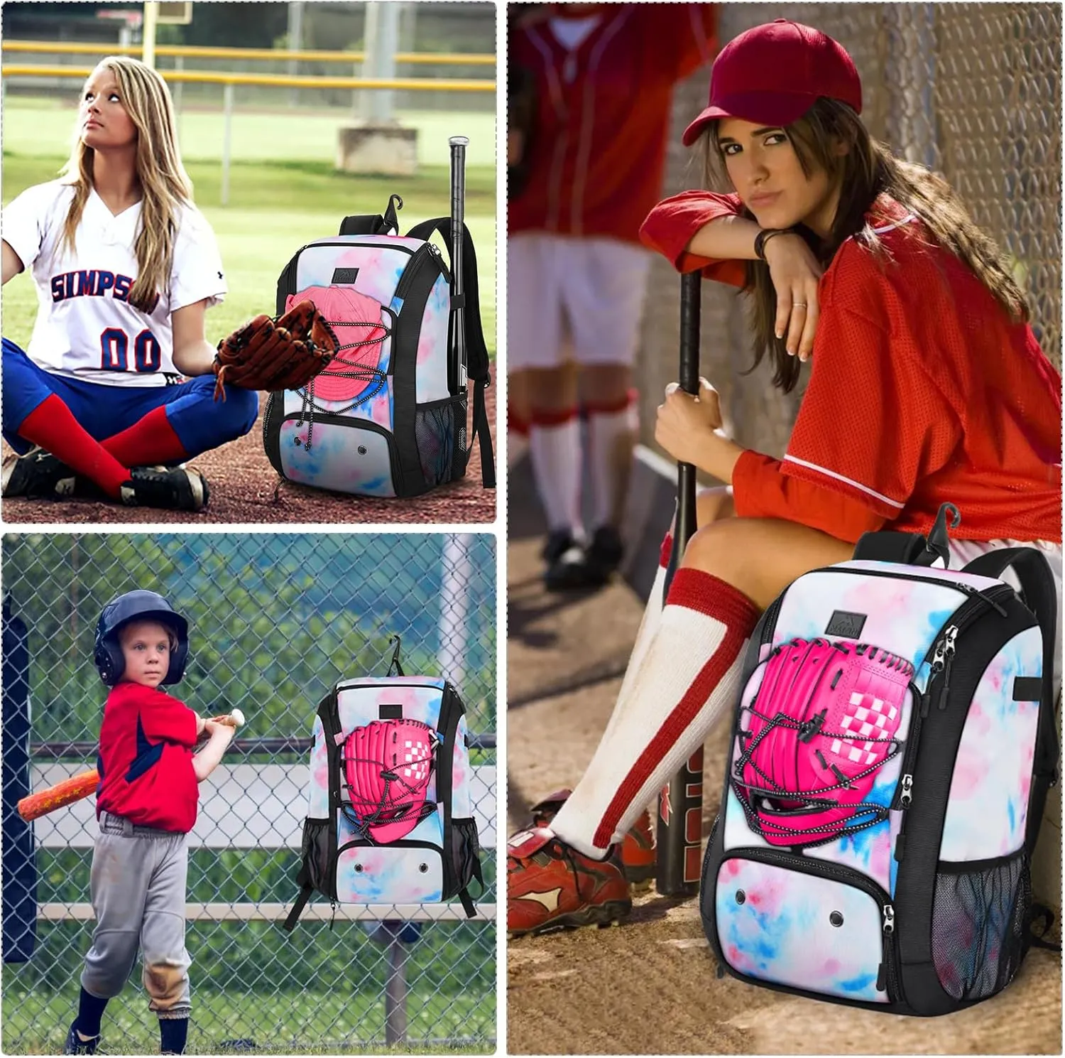 MATEIN Baseball Backpack, Softball Bat Bag with Shoes Compartment for Youth, Boys and Adult, Lightweight Baseball Bag with Fence Hook Hold TBall Bat, Batting Mitten, Helmet, Caps, Teeball Gear