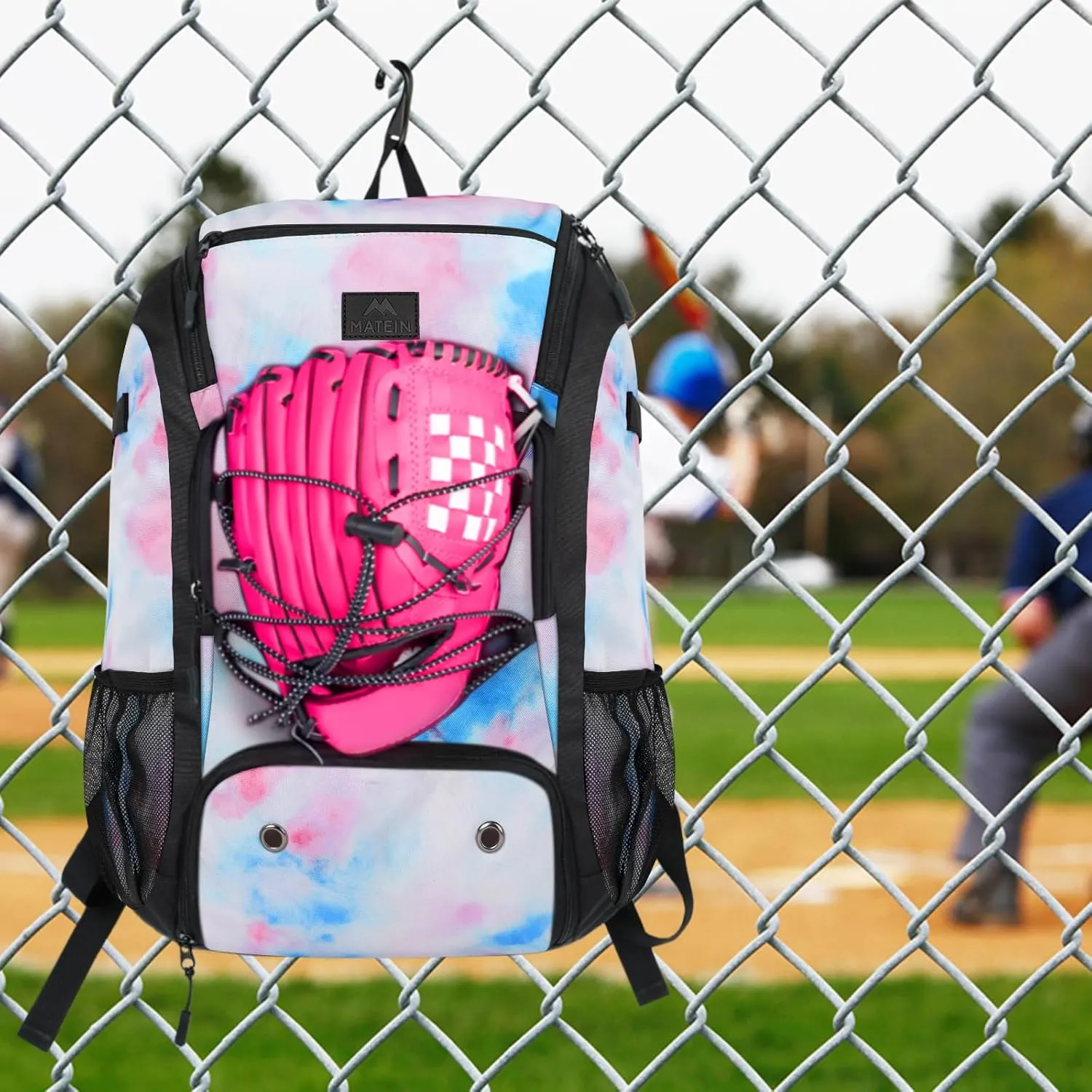 MATEIN Baseball Backpack, Softball Bat Bag with Shoes Compartment for Youth, Boys and Adult, Lightweight Baseball Bag with Fence Hook Hold TBall Bat, Batting Mitten, Helmet, Caps, Teeball Gear