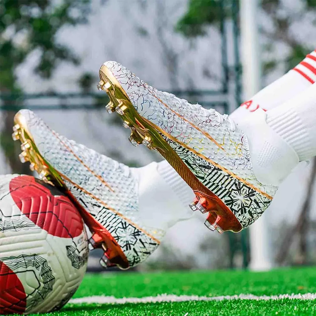 MEBAMY Men's Football Cleats High-Tops Comfortable - Gold-Plated Sole Spikes Soccer Boots for Turf AG