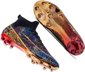 MEBAMY Men's Football Cleats High-Tops Comfortable - Gold-Plated Sole Spikes Soccer Boots for Turf AG