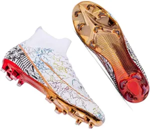 MEBAMY Men's Football Cleats High-Tops Comfortable - Gold-Plated Sole Spikes Soccer Boots for Turf AG