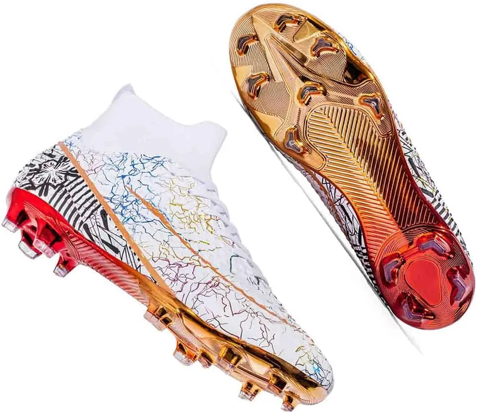 MEBAMY Men's Football Cleats High-Tops Comfortable - Gold-Plated Sole Spikes Soccer Boots for Turf AG