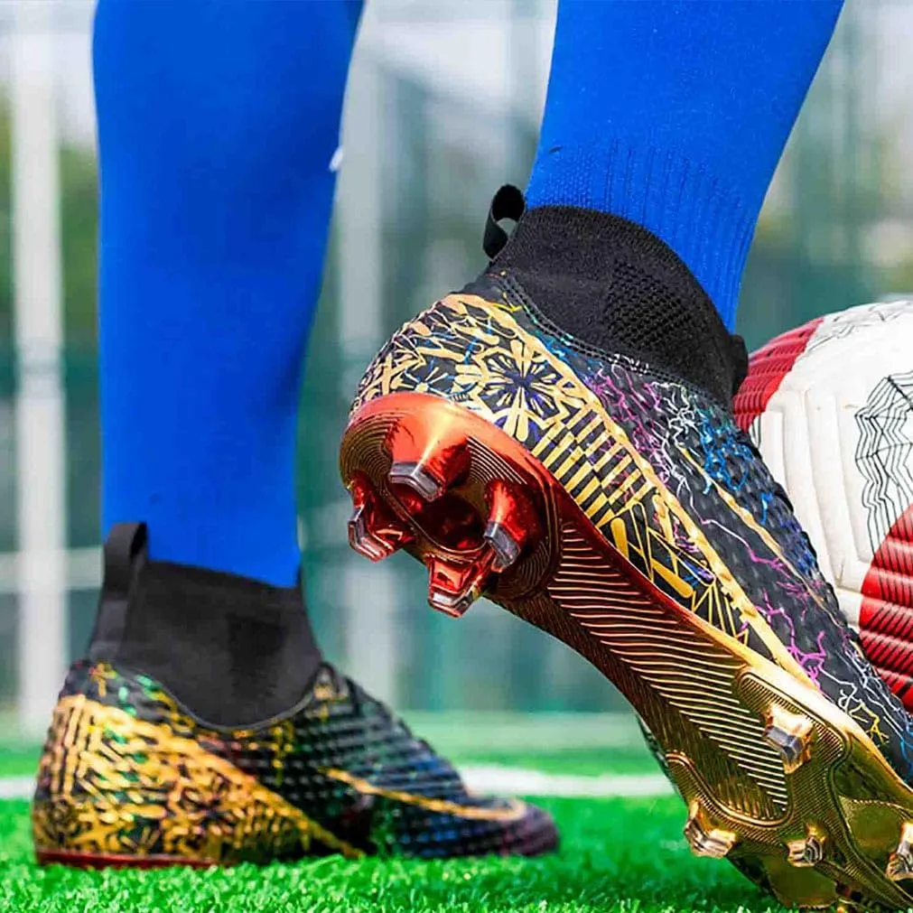 MEBAMY Men's Football Cleats High-Tops Comfortable - Gold-Plated Sole Spikes Soccer Boots for Turf AG