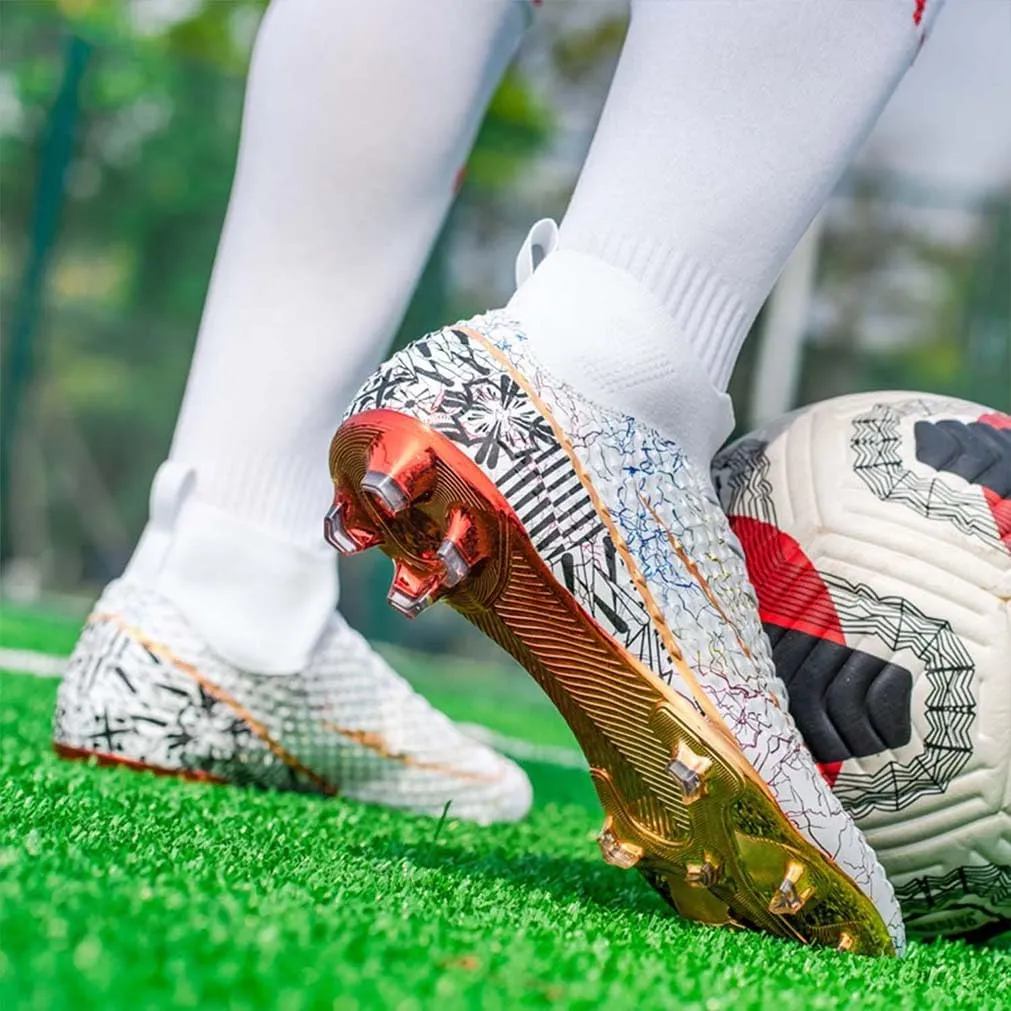 MEBAMY Men's Football Cleats High-Tops Comfortable - Gold-Plated Sole Spikes Soccer Boots for Turf AG