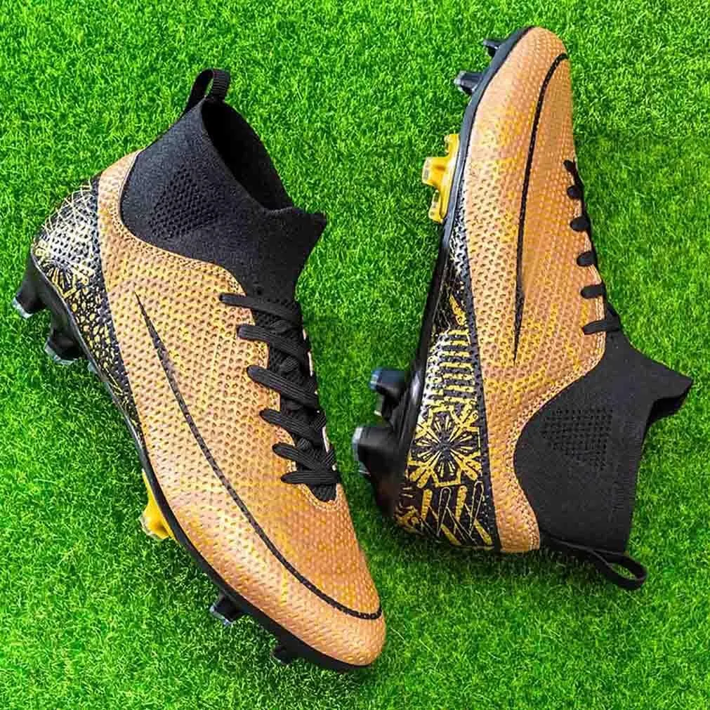 MEBAMY Men's Football Cleats High-Tops Comfortable - Gold-Plated Sole Spikes Soccer Boots for Turf AG
