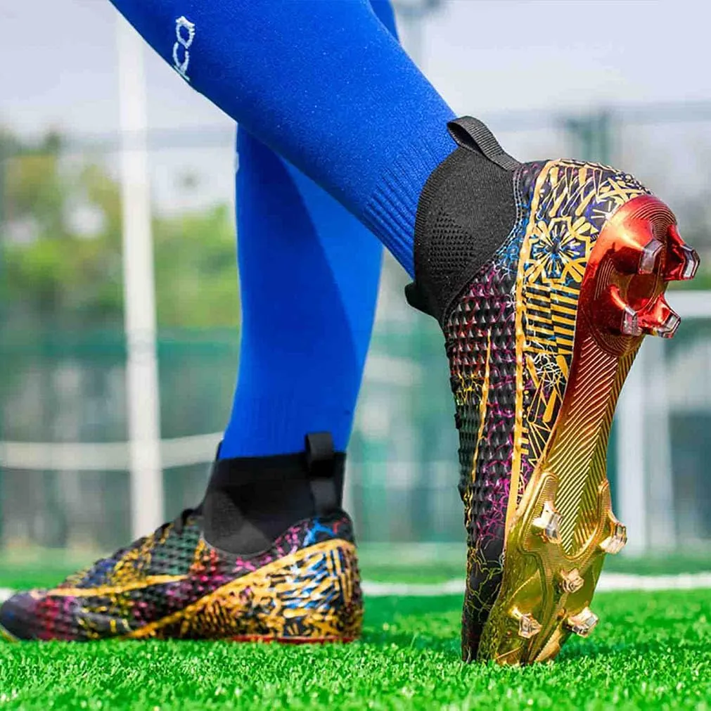 MEBAMY Men's Football Cleats High-Tops Comfortable - Gold-Plated Sole Spikes Soccer Boots for Turf AG