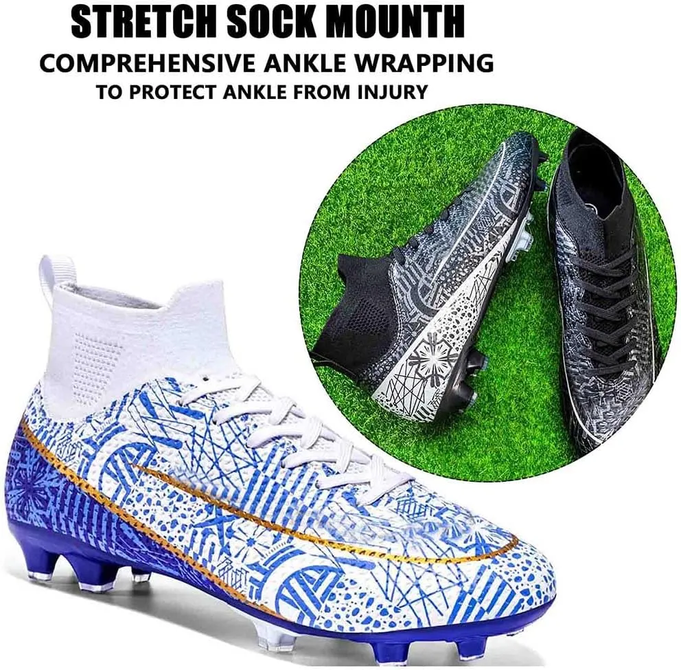 MEBAMY Men's Football Cleats High-Tops Comfortable - Gold-Plated Sole Spikes Soccer Boots for Turf AG