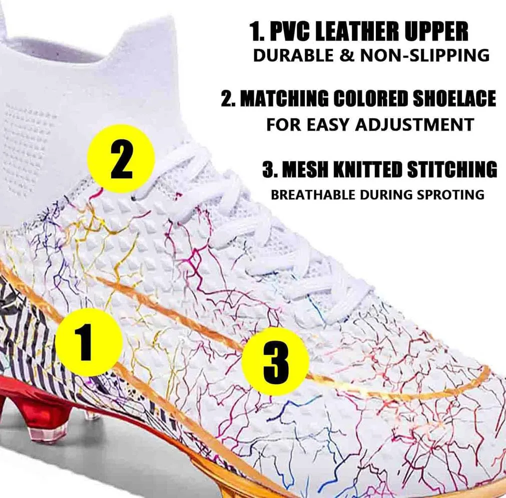 MEBAMY Men's Football Cleats High-Tops Comfortable - Gold-Plated Sole Spikes Soccer Boots for Turf AG