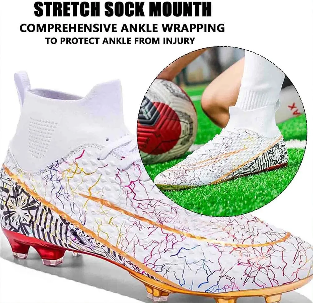 MEBAMY Men's Football Cleats High-Tops Comfortable - Gold-Plated Sole Spikes Soccer Boots for Turf AG