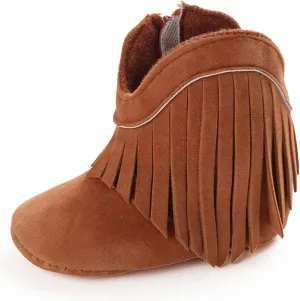 Meckior Baby Girls Cowboy Tassel Boots Side Zipper Moccasins Soft Bottom Non-Slip Toddler Shoe
