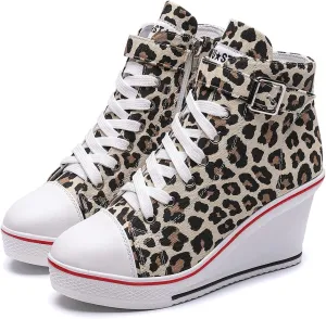 Mei MACLEOD Wedge Heel Sneaker for Women High Heel Sneaker Side Zipper/Lace Up Canvas Shoes for Ladies College Students