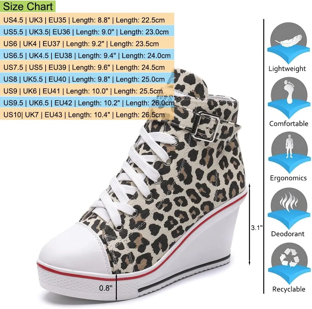 Mei MACLEOD Wedge Heel Sneaker for Women High Heel Sneaker Side Zipper/Lace Up Canvas Shoes for Ladies College Students